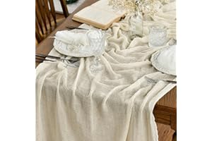 Artoid Mode Camino de mesa de gasa beige bohemio para boda, 400 cm, tela de temporada, cocina, comedor, vacaciones, decoración de mesa para el hogar, fiesta, interior