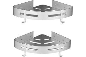 GERUIKE Duschablage Ohne Bohren Ecke - Badezimmer Regal Silber Matt - Duschregal Ecke Badezimmer Organizer, Badregal mit Stark Kleber, Aluminium Eckregal Bad 2 Stück Duschkorb