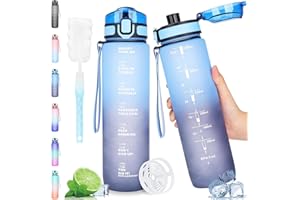ADVIGO Trinkflasche Sport 1L, BPA Frei Wasserflasche Auslaufsicher Trinkflaschen, Motivierende Sportflasche 1 Liter mit Zeitmarkierung für Schule, Gym, Uni, Outdoor (Hellblau Dunkelblau)