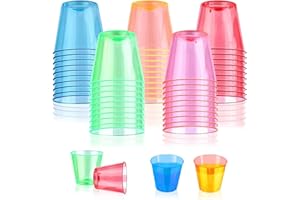 QUNKUN Lot de 50 verres à shot en plastique - 35 ml - En plastique coloré - Transparent - Réutilisables - Pour fêtes, anniversaires, dégustation, Noël, dégustation