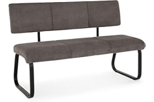 IDIMEX Esszimmerbank Vilas für 3 Personen mit Stoffbezug, anthrazit - schwarzes Metallgestell, Sitzbank für Esszimmer mit Rückenlehne komfortabel gepolstert, Essbank für Küche