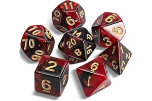QMAY DND Dice Polyedrisches Würfel Set - 7 Stück für Dungeon und Dragons MTG RPG D&D D20, D12, D10, D%, D8, D6, D4 (Rot und Schwarz 2)