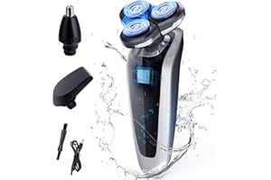 Qhot Rasoir Électrique pour Hommes, Rasoirs Électriques pour Barbe pour Hommes Visage 3 en 1 Rasoirs Rotatifs Utilisation Humide et Sèche (S3)