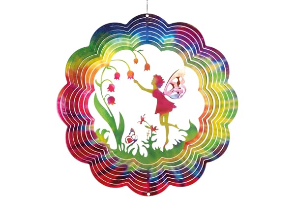 CIM Mobile en Acier - Rainbow Flower Fairy - Ø30cm - Mobile à Suspendre Qui Tourne Facilement au Vent, Couleurs Brillantes – y Compris système de Suspension
