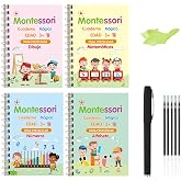 Writing Practice Books for Kids Ages 3-5 (4 Books) - Reusable Magic Notebooks with Slots and Pens - Nursery Kit with Alphabet