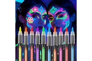 Boluoboluomi 10 Neon Schminke UV Stift,Bodypainting Farben,Fluoreszierende Farbe Tattoo Stifte Leuchtet unter Schwarzlicht,Festival Zubehör Gesichtsfarben Kinderschminken für Neon Party Deko