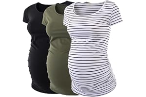 Love2Mi 3 Pcs Kurzarm Umstandsshirt Umstandsmode Tshirt Einfarbig Schwangerschafts Kleidung