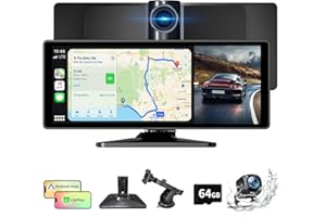 NFOIEIS 10.26 Inch Wireless Car Stereo with A-pple Carplay & Android Auto, Portable Touch Screen GPS Navigation for Car, 4K Front Dash Cam/1080P Backup Camera/Vedio Player/Voice Control/Mirror Link/64G TF