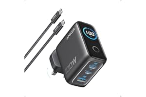 Anker Charger, 100W Max USB C Charger, 3-Port GaN and Ultra-Compact Wall Adapter, Smart Display and Touch Control, For MacBook, iPad, iPhone 17/16/15 Series, and More