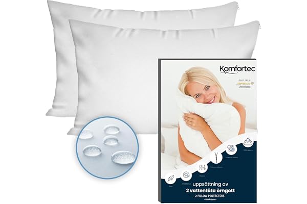 Komfortec Vattentätt örngott set om 2 40 x 60 cm med dragkedja, andas, allergivänliga örngott, anti-kvalster, 2 stycken örngott, vitt
