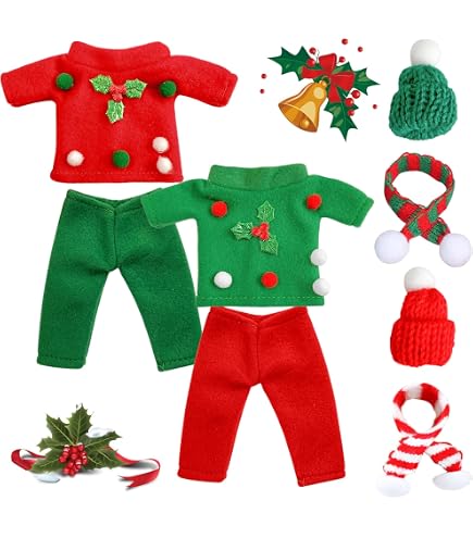 Weihnachts-Wichtelkleidung Set – 3-teilig Mit Schal & Brille Für Mini-Elfen-Deko