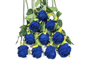 DuHouse 10pcs Artificial Silk Roses Flowers Single Long Stem Fake Rose Bouquet for Wedding Home Party Decoration Centerpieces(Royal Blue)