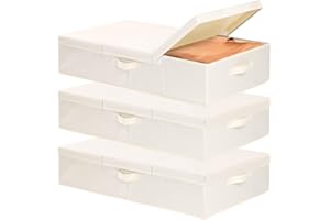 YheenLf 3 Stück Unterbettkommode, Unterbett Aufbewahrungsbox mit Deckel, Faltbare Aufbewahrungstasche, Stoffboxen Aufbewahrung mit Griff Verwendet für Decken, Kissen, Beige, 60x30x15cm