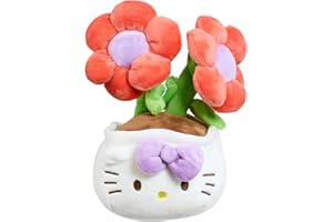 Hello Kitty Plants Plush, 20 cm miękka zabawka z fioletową wstążką i kwiatowym wzorem, urocza postać Hello Kitty, oficjalny produkt licencjonowany, prezent dla fanów i kolekcjonerów, nadaje się dla