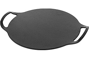 Victoria Plaque à Griller en Fonte Naturelle, Induction Poêle à Pizza, 38cm avec Poignées, Feu, Barbecue, Four, Comal Pré-assaisonnée pour Créer Antiadhésif sans Toxicité et sans PTFE
