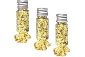 GGUFAY Fiocchi di Foglia d'oro, 3 Pieces Bottiglie in Lamina d'oro per Uso Alimentare, Carta Color Oro, Decorazione per Torte e cioccolatini, Foglia d'oro