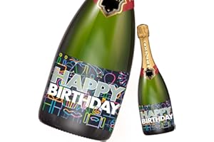 LINEO Etichetta per Bottiglia di Compleanno 2 Pezzi; Etichetta Happy Birthday per Bottiglie di Champagne e Vino, autoadesiva; Regalo di Compleanno per Uomini e Donne (Happy Birthday)