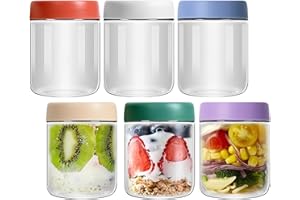 DYUEE 6 Pack Overnight Oats Jar Container 17.5 Oz Oatmeal Salad Jars Mason Clear Glass Jar with Screw Lid Leakproof Reusable Food Jars for Cereals Milk Fruit Condiment Dressing Sauce Snacks Juice