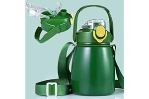 Aunics Borraccia borraccia termica 800ml in Acciaio 304 Borraccia con cannuccia, beccuccio borraccia palestra Borraccia per Bambini thermos caffe Verde