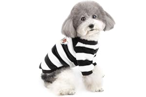 ZUNEA Small Dog Jumper Winter Sweater Coat Warm Fleece Puppy Clothes Striped Pullover Jacket Super Soft Velvet Cold Weather Chihuahua Cats Apparel for Pet Dogs Girls Boys Black L