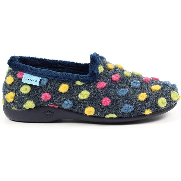 Lunar Women's Shake Faux Fur Trim Slippers - Fleece Lined, Memory Foam Insole, Blue, Size 9
