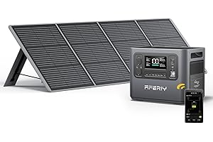 AFERIY Générateur Solaire 2400W avec 200W Panneau Solaire, 2048Wh Batteries LiFePO4, Sorties AC 220V-240V, Panneau Solaire Pliable avec Ports USB, IP65, pour Camping/Maison/Domicile