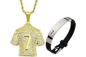 GETFACAI 2 PCS Boys Necklace Kids, Football Bracelet and Necklace Set, Football Gifts for Boys, No.7 Jersey Themed Pendant with Diamonds, Adjustable Chain for Boy and Footballs Fans