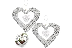 Dtoterul Window Decoration Hanging 2 Pieces Heart Rattan Pendant Willow Heart Hanging Window Decoration Hanging Modern Wreath Decor Romantic Wicker Heart-Shaped Wreath Hanging Door Decoration Wreath
