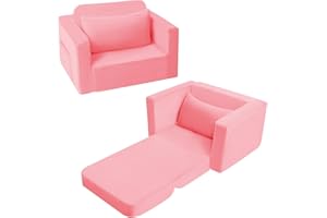 ‎MEMORECOOL MeMoreCool Kindersofa Kindersessel Ausklappbar, Bequemes Bettsofa für Kleinkinder, 2-in-1 Schlafsofa für Kuschelecke Kinderzimmer, Mini Baby Sofa mit Schlaffunktion für Jungen und Mädchen, Pink