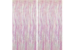 JONAMI 2 Tende Metalliche Rosa Olografico, Orpelli e Festoni Lamina Frangia per Sfondo Fotografico e Decorazioni Festa Compleanno