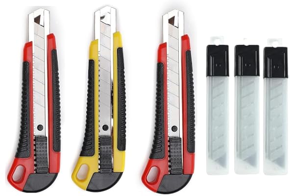 Worison 3pc18mm Heavy Duty Cutter Set with 30 Replacement Blades Retractable, Compact Design for Extended Use in Office, Home, Crafting Etc