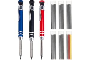 Kighdel 3 Pack Solid Carpenter Pencil with 42 Refill Sharpener, Long Head Hole Marking Pencil for Builders & Woodworking