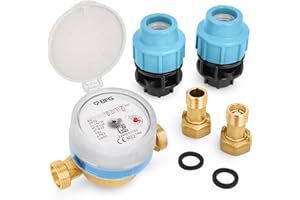 HYDROBIL WRAS Certificate Water Meter with Non-return Brass Fittings 1/2" BSP Male and MDPE/PE 1/2" BSP to 25mm, Antimagnetic Cold Water Flow Meter, 50°C H-R100 V-R40 Rotary Counter Qn 1.6m3/h 16 Bar