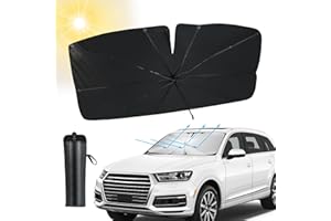 MAJOME Auto Frontscheiben Sonnenschutz, 2024 Neu 360° Drehbar Faltbarer, UV-Schutz Sonnenschirm, Wärmeisolierter, Innen Schnelles Entfalten und Falten für meisten Auto & SUV Haarspang