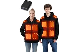 FrostVoyage Beheizbare Hoodie Herren Damen mit Powerbank 18400mAh, 9 Heizzonen Beheizbare Jacke, Beheizter Pullover mit akku, Fleece Heizjacke für Skifahren Motorrad Camping