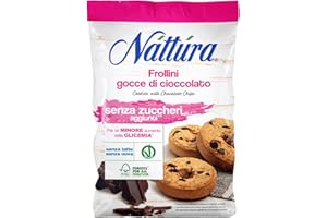 NATTURA Frollini con Gocce di Cioccolato Senza Zuccheri, Biscotti Senza Latte e Uova, con il -30% di Grassi Saturi, Prodotto Vegano Senza Olio di Palma, 200 gr