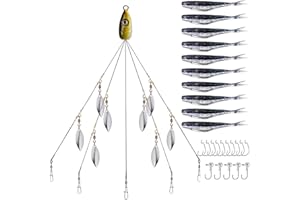 XhuangTech Alabama Rig Baits, 5 Arms Alabama Umbrella Rig with Soft Paddle Tail Swimbaits Bass Lures Jig Head Hook for Pike/ Trout/ Crappie in Freshwater Or Saltwater …