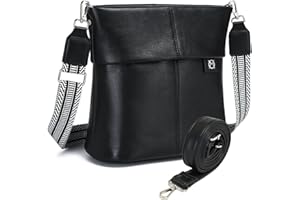 Myhozee Handtasche Damen Mittelgroß Umhängetasche - Leicht Schwarz Schultertasche Damen mit 2 Gurt, PU Leder Crossbody Bag Tasche Klein Damenhandtasche Uni Slouchy Bag für Frauen mit Breitem Gurt
