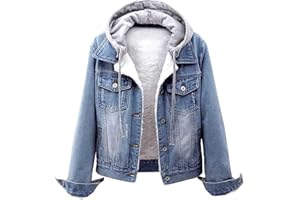 EMUKFD Women's Winter Detachable Hoodie Casual Sherpa Fur Fleece Lined Denim Jean Trucker Jacket Coat Fall Denim Jacket Sudadera con capucha desmontable para mujeres en invierno