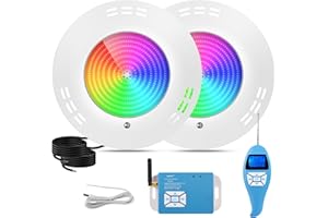 LyLmLe Resin Filled LED Pool Light, 35W Ultra Flat Pool Light RGB External Synchronisation with Remote Control, 140° Beam Angle, IP68 Waterproof, Surface-Mounted Pool Lights, 12 V AC (Pack of 2)