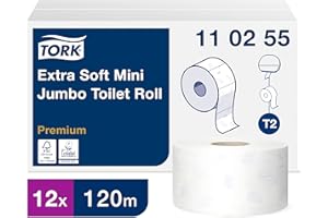 Tork Papier Toilette mini Jumbo extra-doux blanc T2, Premium, 3 plis, 12 x 120 m, 110255