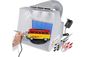 AMUR Cabine de Peinture AÉROGRAPHE Extracteur MODULABLE 5,1 m³/Min Éclairage LED COB Intégré Allumage Indépendant avec Plateau TOURNANT et Pinces Hobby 2 pour Votre Art