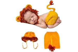TINAYAUE Costume de Lion Bébé Tenues Costumes de Photographie Nouveau-né Tenue de Photo Accessoires Crochet Tricot Confortable Chapeau de Pantalon pour Bébé Fille Garçon 0-24 Mois