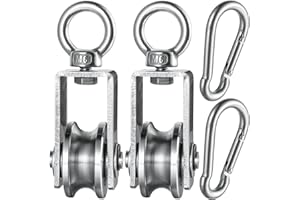 KCNOFNC 2 unidades de polea de acero con mosquetón M7, rodamiento de bolas interior, polea de acero inoxidable para cuerdas