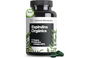 NATURAL ELEMENTS Espirulina Orgánica 3000mg - 500 Comprimidos - 100% BIO Spirulina en alta dosificación - Nutrición orgánica avanzada - Probado en laboratorio, vegana y sin aditivos