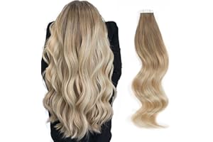‎ABH AMAZINGBEAUTY HAIR ABH AMAZINGBEAUTY HAIR Tape In Extensions Blond Menschenhaar Unsichtbare Sonnengeküsste Balayage Tape in Haarverlängerungen Highlight Aschbraun Übergehend in Schmutzigblond mit #B8-18-60 45 cm 50G