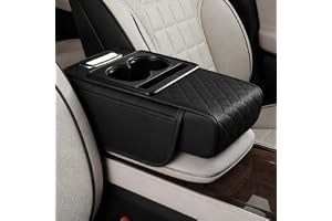 Auto Family Car Seat Armrest Organizer with Cup Holder – PU Leather Center Console Storage Box, Car Seat Gap Organizer, Multi-Function Armrest Cushion with Storage for Phone, Drinks (Black)