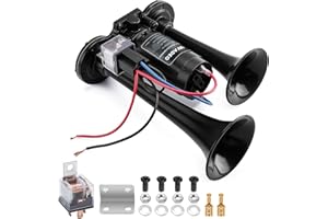 WADEO Car Air Horn 12V, [Loud Enough to Wake the Dead] Super Loud Double Tube Horn with Compressor for Car, Motorbike, Truck, Van, Boat, Train