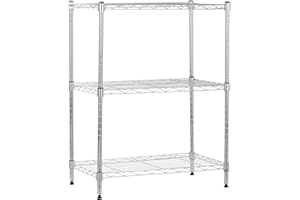 Amazon Basics Scaffaliera a 3 ripiani stretti, altezza dei ripianie piedini di livellamento regolabili, peso massimo 340 kg, Cromo, 34 x 58.9 x 76.2 cm (D x W x H)