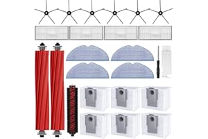 UPUPDAY Kit d'accessoires pour Roborock S7 Pro Ultra/Roborock S7 MaxV Ultra, 2 Brosse Principale, 4 Filtres, 6 Sacs à Poussière, 4 Chiffons de Serpillère, 1 Brosse Autonettoyante, 6 Brosse Latérale